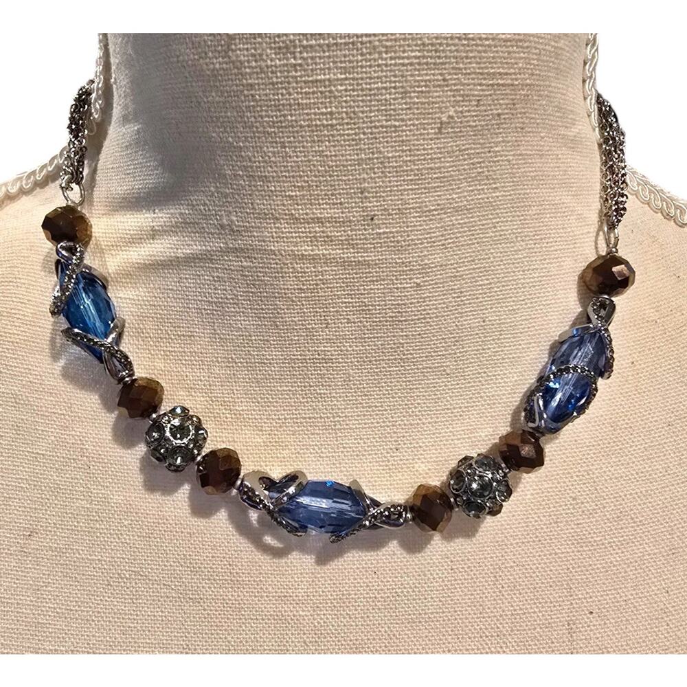 Simply Vera Vera Wang Necklace Intricate Chain Beaded Blue Brown Color Beads 16"